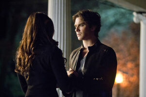 The Vampire Diaries -- "I'd Leave My Happy Home for You" -- Image Number: VD620a_0047.jpg -- Pictured (L-R): Nina Dobrev as Elena and Ian Somerhalder as Damon -- Photo: Wilford Harewood/The CW -- ÃÂ© 2015 The CW Network, LLC. All rights reserved.