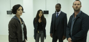 Pictured: (l-r) Jaimie Alexander as Jane Doe, Audrey Esparza as Tasha Zapata, Rob Brown as Edgar Reed, Sullivan Stapleton as Kurt Weller -- (Photo by: Giovanni Rufino/NBC)