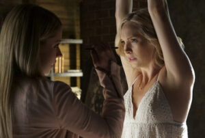 The Vampire Diaries -- "Never Let Me Go" -- Image Number: VD702b_0192.jpg -- Pictured (L-R): Teressa Liane as Mary Louise and Candice Accola as Caroline -- Photo: Annette Brown/The CW -- ÃÂ© 2015 The CW Network, LLC. All rights reserved.