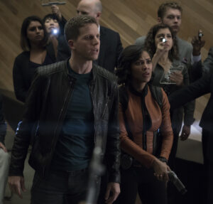 MINORITY REPORT: L-R: Stark Sands and Meagan in the all-new “Memento Mori” episode of MINORITY REPORT airing Monday, Nov. 23 (9:00-10:00 PM ET/PT) on FOX. Cr: Katie Yu / FOX. © 2015 FOX Broadcasting.