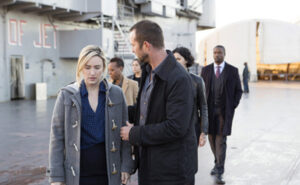 BLINDSPOT -- "Evil Handmade Instrument" Episode 110 -- Pictured: (l-r) Ashley Johnson as Patterson, Sullivan Stapleton as Kurt Weller -- (Photo by: Paul Sarkis/NBC)