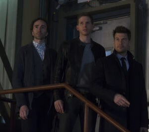 MINORITY REPORT: L-R: Daniel London, Stark Sands and Nick Zano in the all-new “Everybody Runs” season finale episode of MINORITY REPORT airing Monday, Nov. 30 (9:00-10:00 PM ET/PT) on FOX. Cr: Katie Yu / FOX. © 2015 FOX Broadcasting.