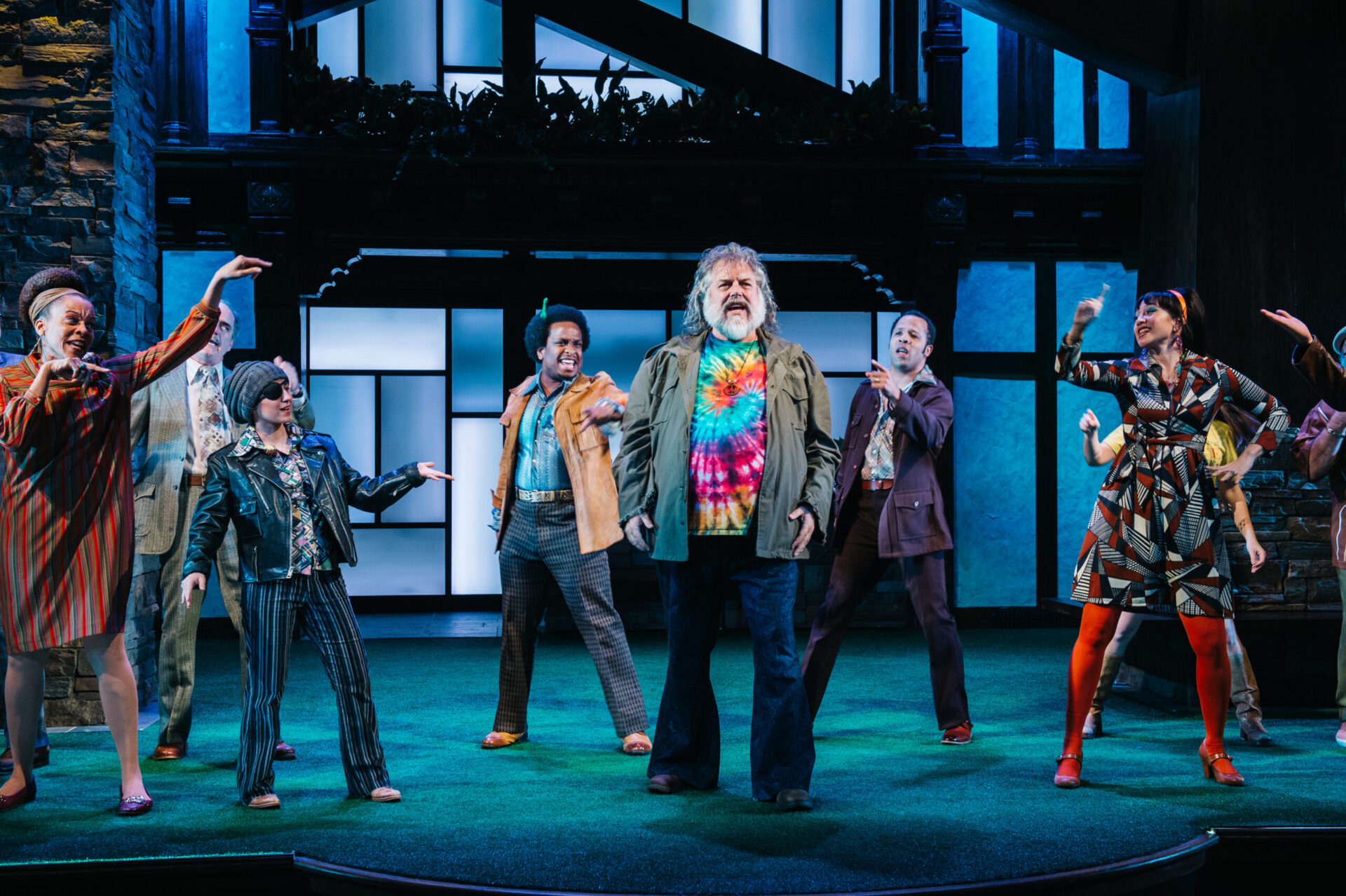 The cast of Folger Theatre’s The Merry Wives of Windsor in song, 1970s-style. On stage January 14 – March 1, 2020. Photo by Cameron Whitman Photography