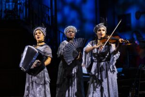 Dominique Kempf Nyla Watson and Belén Moyano in the Hadestown North American Tour 2022. Photo by T Charles Erickson