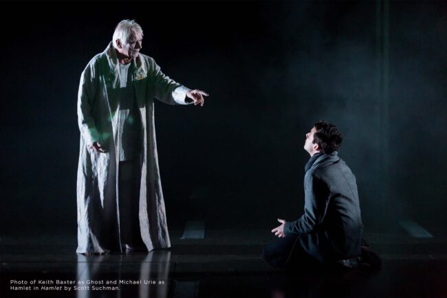 Photo of Keith Baxter as Ghost and Michael Urie as Hamlet in Hamlet by Scott Suchman.