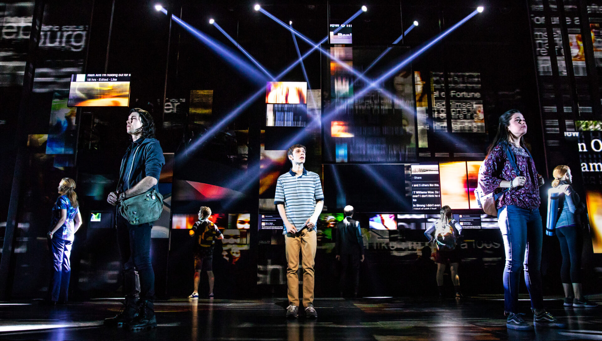 Ben Levi Ross as 'Evan Hansen' and the Company of the First North American Tour of Dear Evan Hansen. Photo by Matthew Murphy. 2018