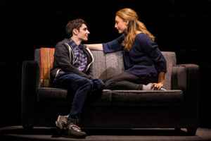 Ben Levi Ross as 'Evan Hansen' and Jessica Phillips as 'Heidi Hansen' in the First North American Tour of Dear Evan Hansen. Photo by Matthew Murphy. 2018